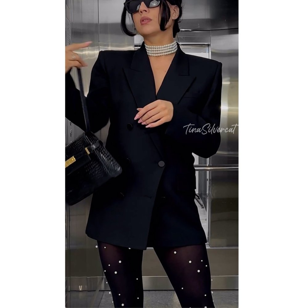 BLOGGER'S FAVE! Zara Straight Cut Double Breasted Blazer Black NWT Sz XS… - Picture 6 of 10